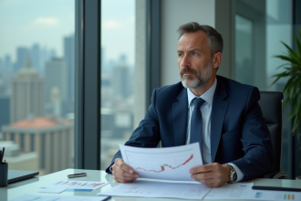 Homme en costume analysant des graphiques financiers