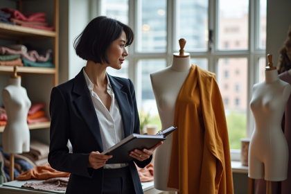 Jeune femme stylée dans un atelier de mode créatif