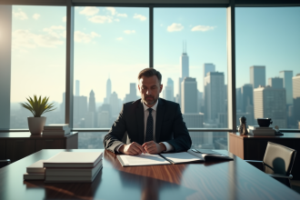 Avocat confiant dans un bureau moderne avec vue sur la ville