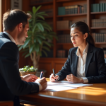 Avocats en discussion de dossiers dans un bureau élégant