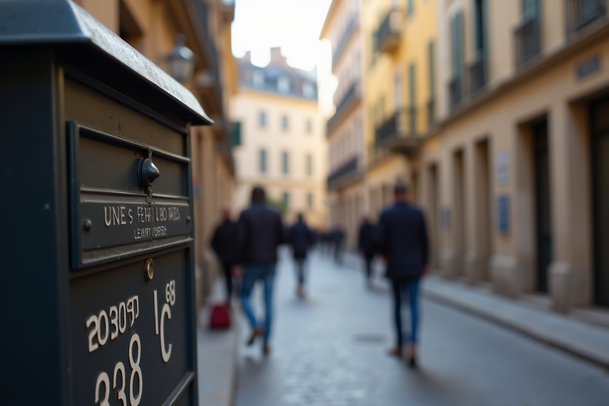 Boîte aux lettres dans une rue lyonnaise avec code postal visible