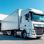 Camion neuf de 15 tonnes devant un entrepôt moderne