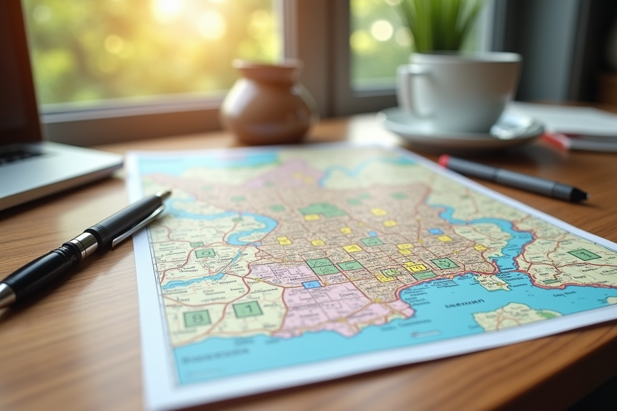 Carte détaillée de Lyon avec zones postales en évidence