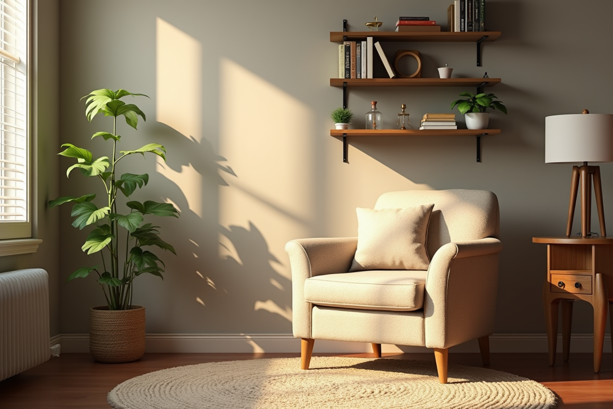 Coin salon cosy avec fauteuil et plantes d interieur