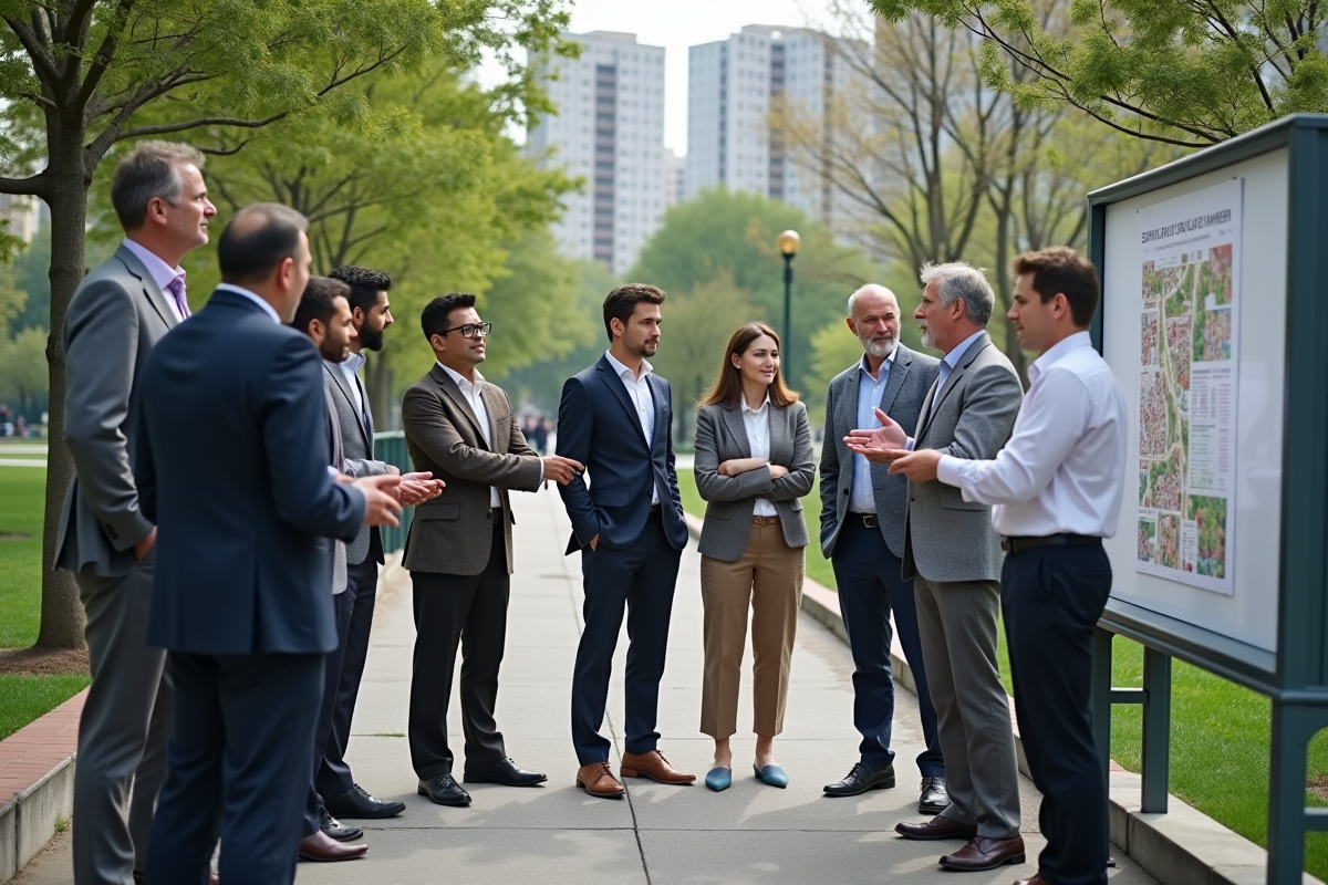 Groupe de professionnels discutant autour d