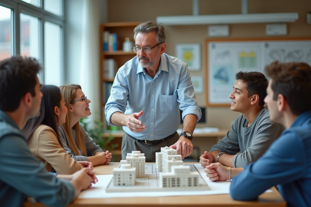 Homme guidant un groupe d