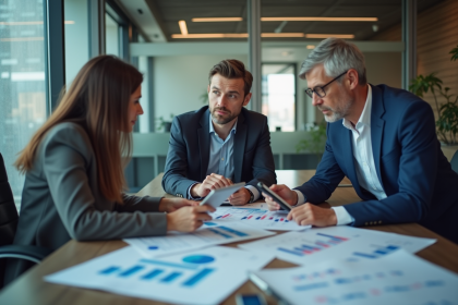 Equipe de professionnels analysant des graphiques en réunion