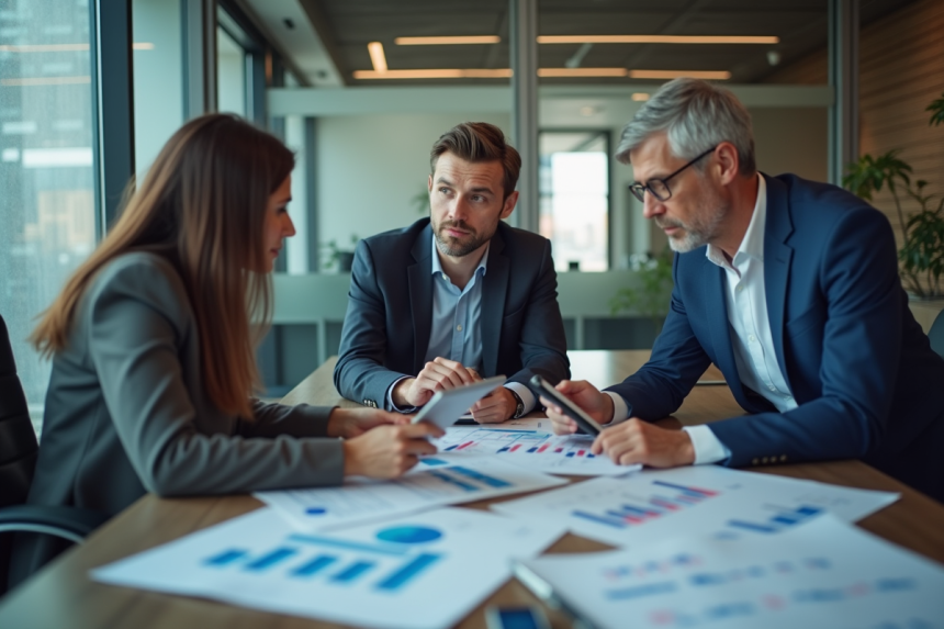 Equipe de professionnels analysant des graphiques en réunion