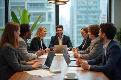 Groupe de professionnels en réunion de brainstorming au bureau