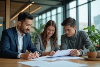 Groupe de jeunes professionnels en réunion au bureau