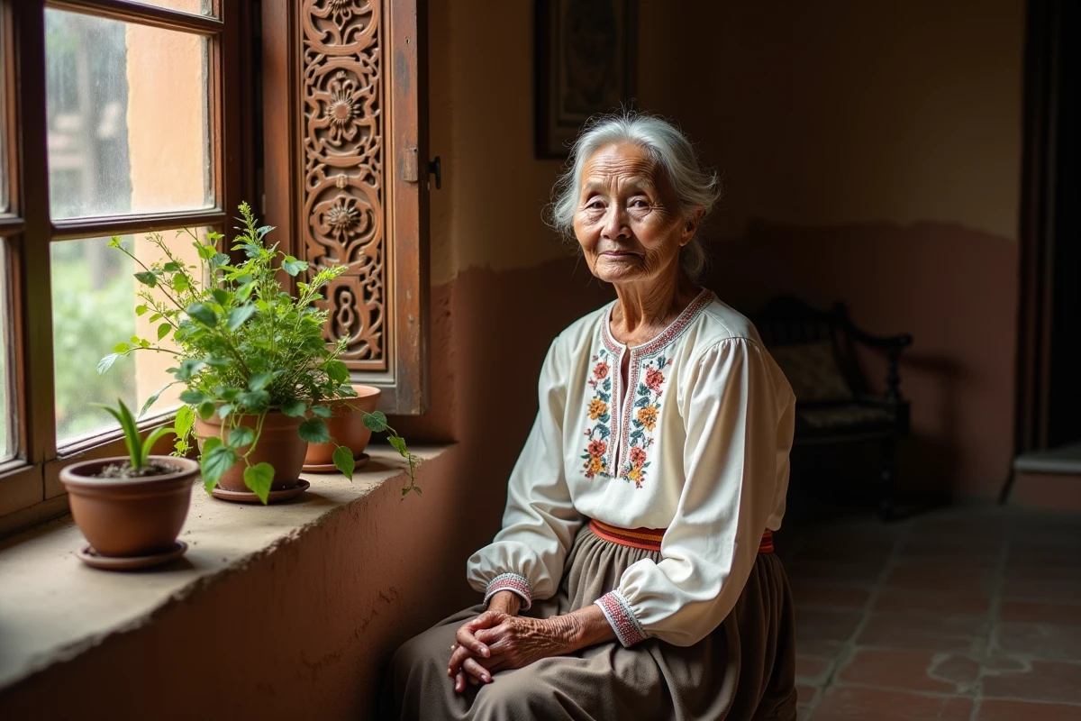 Femme âgée assise près d