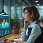 Femme d affaires concentrée sur ses graphiques de productivite