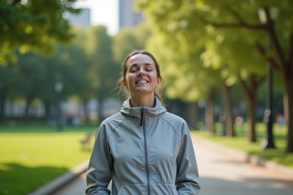 Femme méditant dans un parc urbain calme et verdoyant