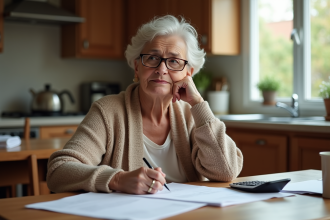 Femme retraitée réfléchissant à ses finances à la maison
