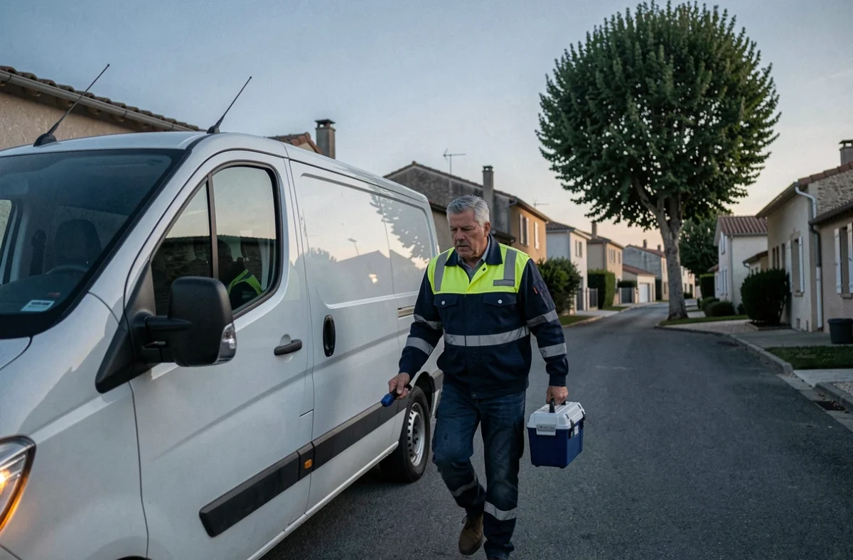 Fred Serrurier arrivant en urgence à un domicile de Pierrelatte avec sa caisse à outils