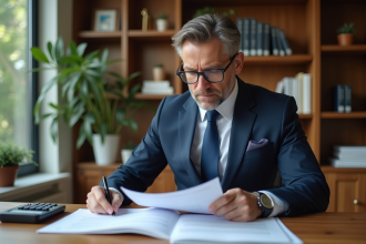 Homme d'affaires en costume dans son bureau moderne