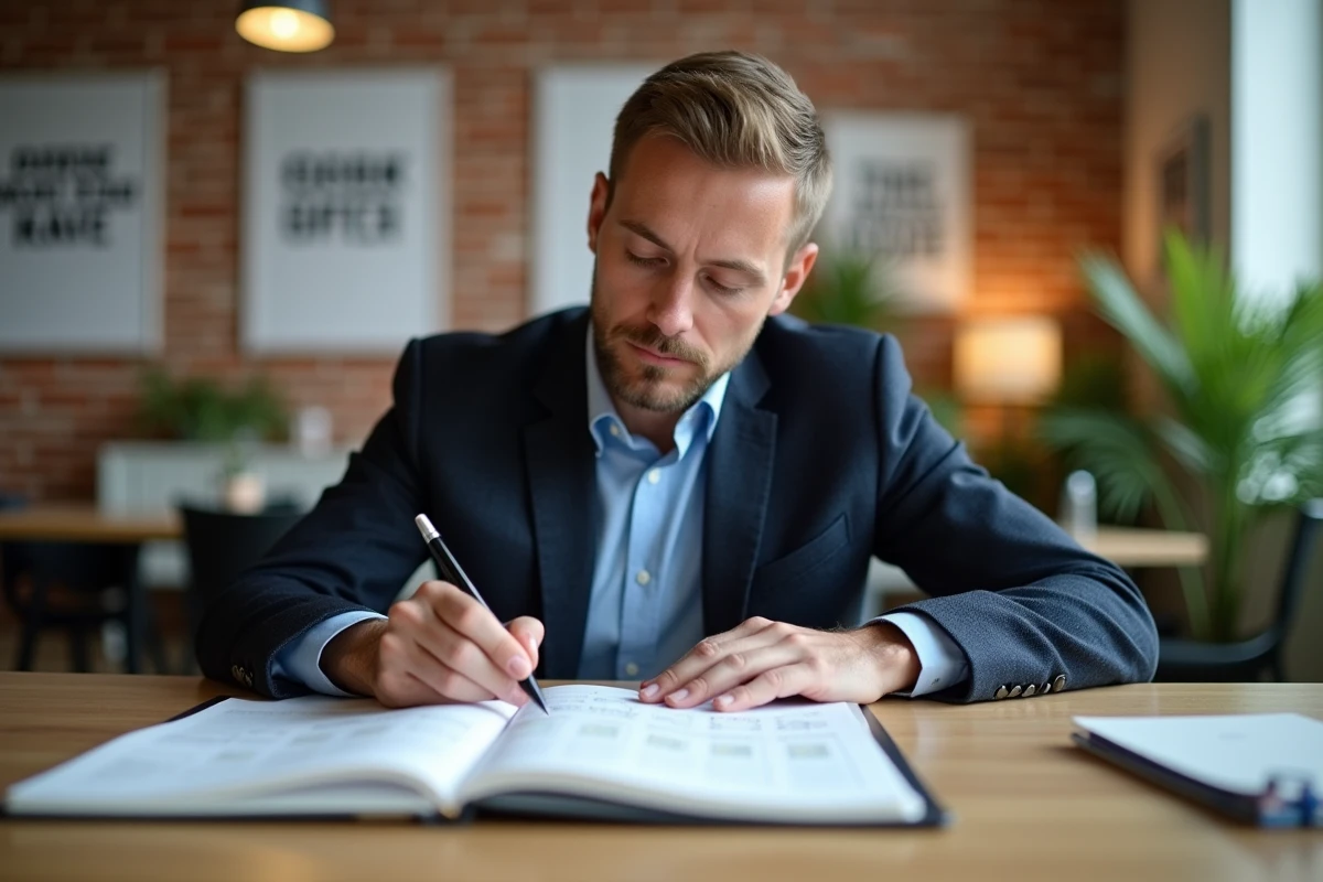Homme planifiant sa carrière dans un espace de coworking lumineux