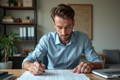 Ingénieur consultant un tableau de conversion litres vers mètres cubes sur un bureau en bois