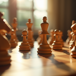 Echiquier en bois élégant avec pièces d'échecs en jeu