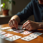 Personne jouant au solitaire à la lumière naturelle