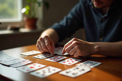 Personne jouant au solitaire à la lumière naturelle