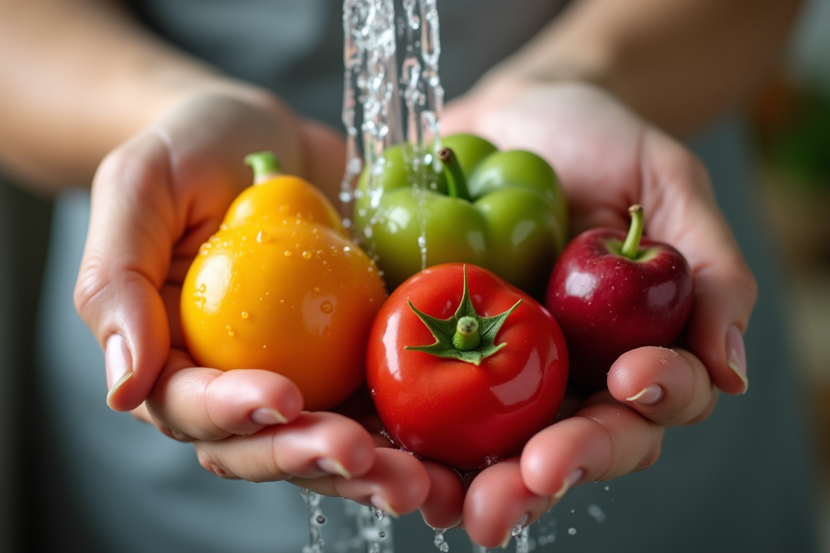 Mains lavant des fruits Ushaped sous l