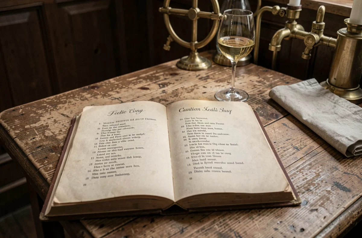 Livre de chants ouvert montrant les deux versions des paroles de La Strasbourgeoise dans une brasserie alsacienne