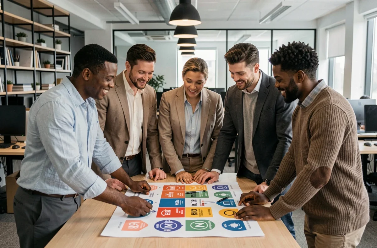 Équipe en entreprise discutant des profils MBTI dont le Protagoniste pour améliorer le management bienveillant