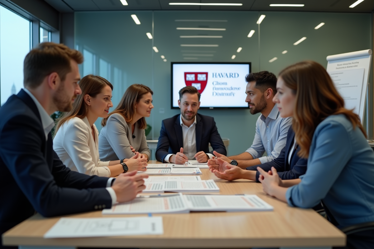 Groupe de professionnels discutant lors d