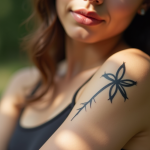 Jeune femme avec tatouage noir sur le bras en lumière naturelle