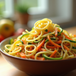 Vermicelles de légumes frais dans un bol sur une table en bois