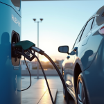 Voiture à hydrogène faisant le plein à une station moderne